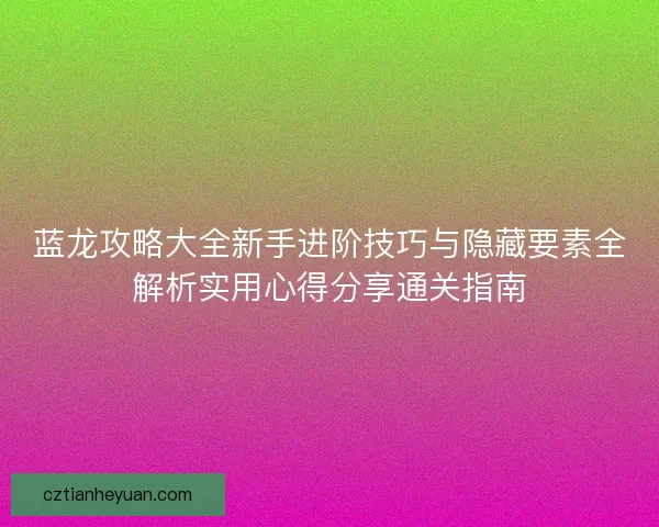 蓝龙攻略大全新手进阶技巧与隐藏要素全解析实用心得分享通关指南