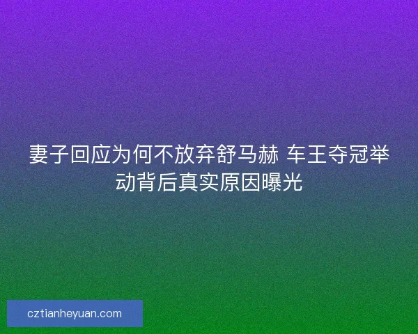 妻子回应为何不放弃舒马赫 车王夺冠举动背后真实原因曝光
